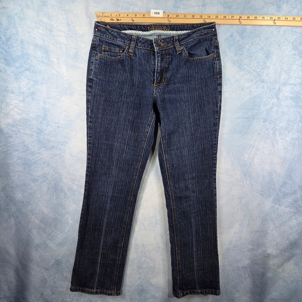 St Johns Bay Petite Straight Leg Jeans Dark Wash‎ Blue Denim Size 8P Stretch